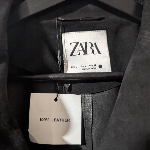 NEW Zara | Suede Leather Button-down Blazer In Black - Picture 5 of 15